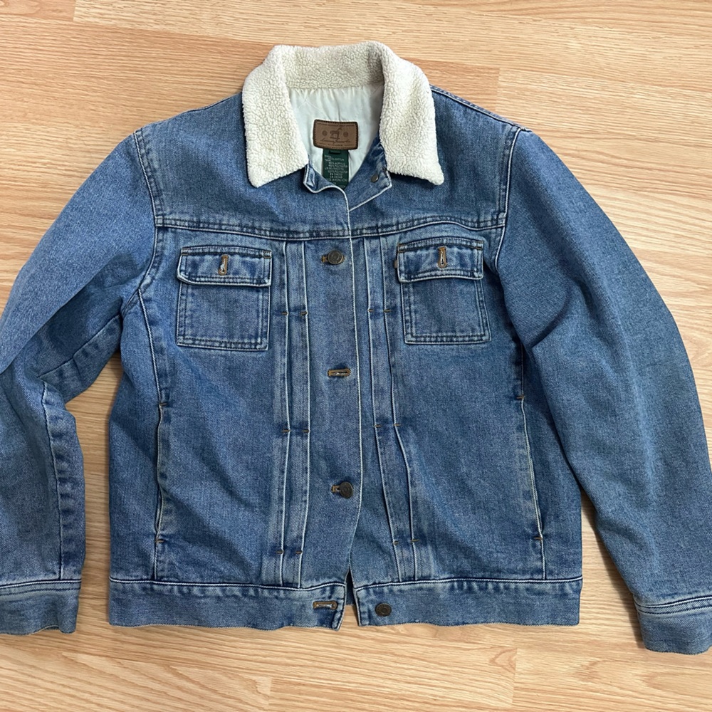 Lauren Ralph Lauren Jeans Co Blue Denim Jacket with Cream Sherpa Collar